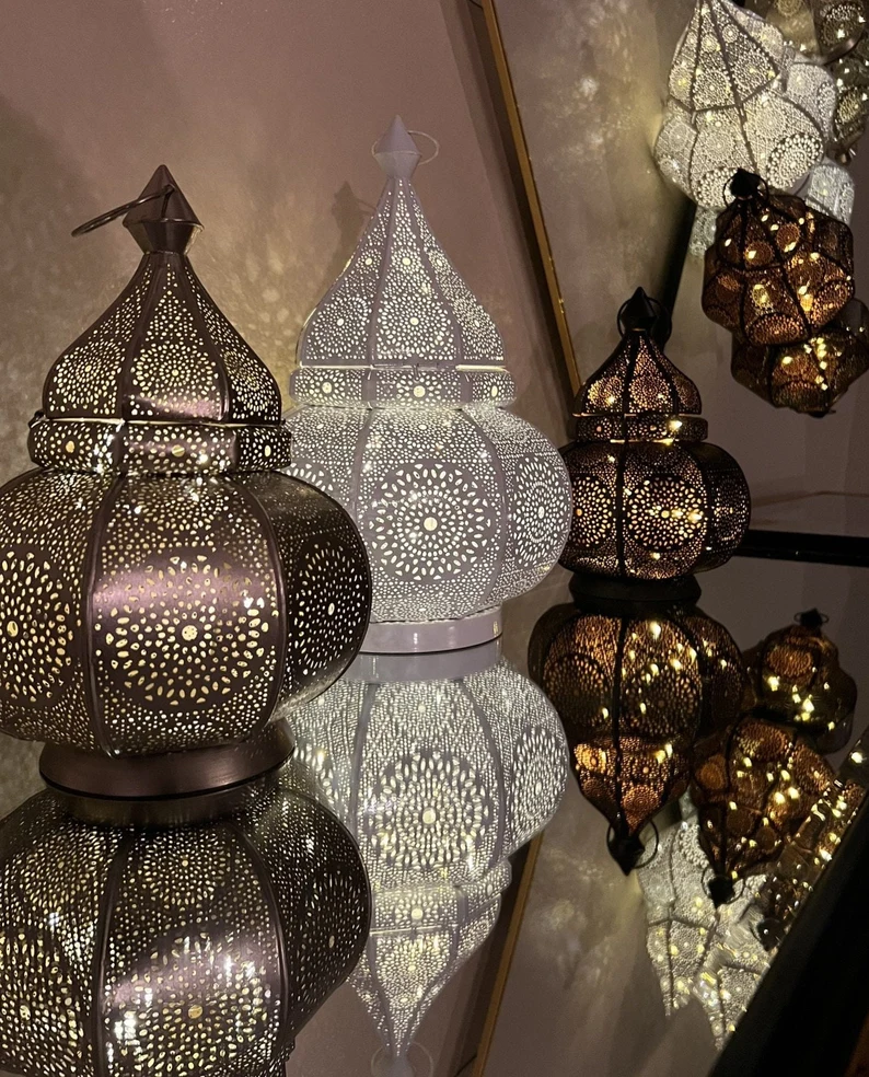 Moroccan Lantern | Handmade Iron Candle Holder with LED Lights